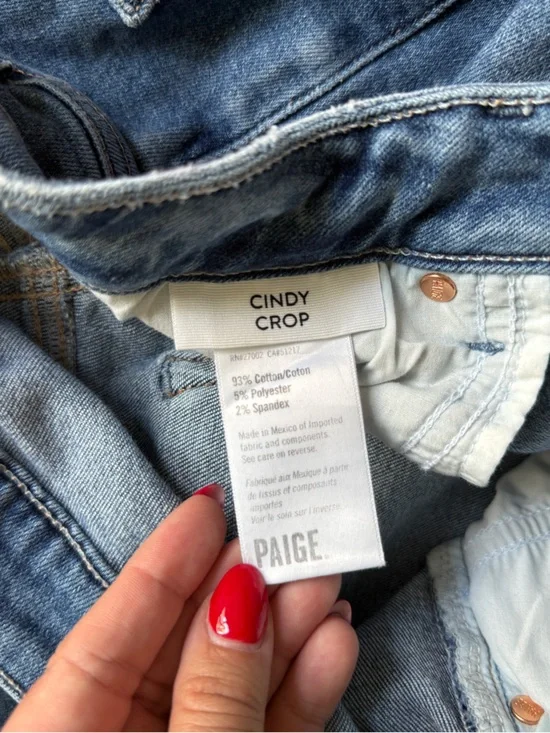 PAIGE Cindy Crop Mid Wash Straight Leg Jeans Blue rock show distressed - Picture 3 of 5